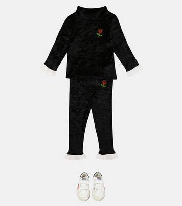 Embroidered high-neck velour top | Mini Rodini