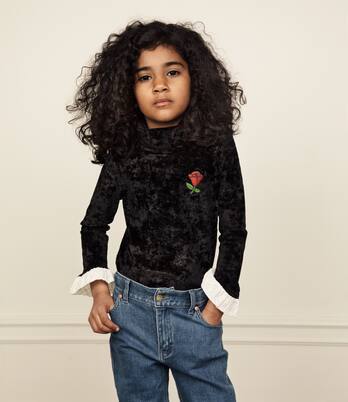 Embroidered high-neck velour top | Mini Rodini