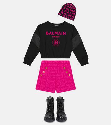 Sweat-shirt raccourci en coton mélangé à logo | Balmain Kids