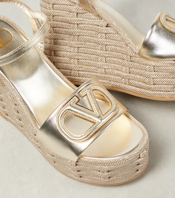 VLogo cutout metallic leather espadrille wedges | Valentino Garavani