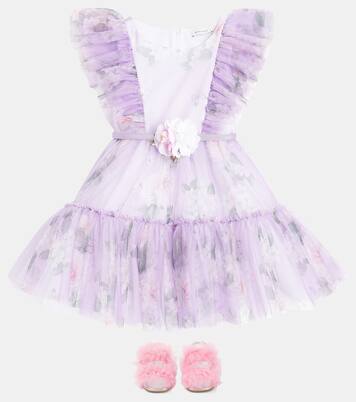 Appliqué tulle and leather sandals | Monnalisa