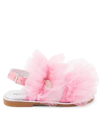 Appliqué tulle and leather sandals | Monnalisa
