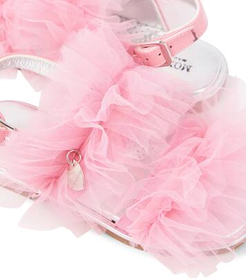Appliqué tulle and leather sandals | Monnalisa