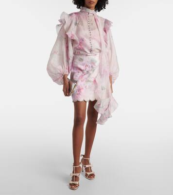 Minifalda Crush de lino floral | Zimmermann