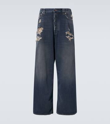 Distressed mid-rise wide-leg jeans | Balenciaga