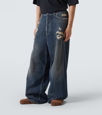 Distressed mid-rise wide-leg jeans | Balenciaga
