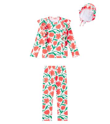 Floral ruffled swimsuit and cap set | Jellymallow