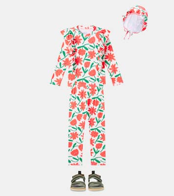 Floral ruffled swimsuit and cap set | Jellymallow