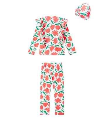 Floral ruffled swimsuit and cap set | Jellymallow
