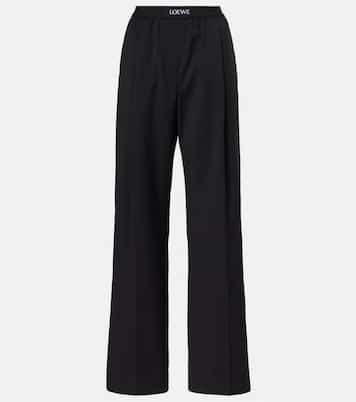 Pantaloni regular in lana con logo  | Loewe