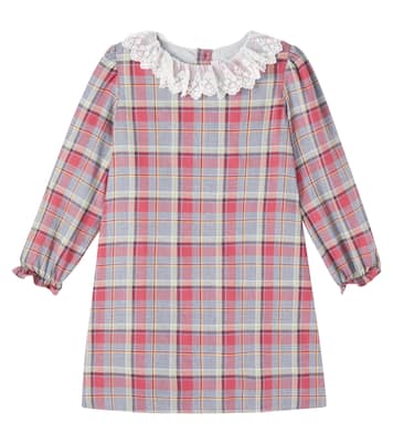Checked lace-trimmed cotton dress | Bonpoint