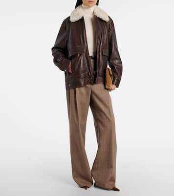 Drey shearling-trimmed leather jacket | Nour Hammour