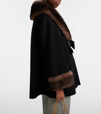 Shearling-trimmed wool and cashmere peacoat | Valentino