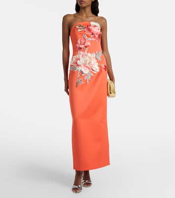 Abito lungo Ava in raso con applicazioni floreali | Leo Lin