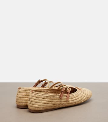 Crochet leather-trimmed Mary Jane flats | Prada