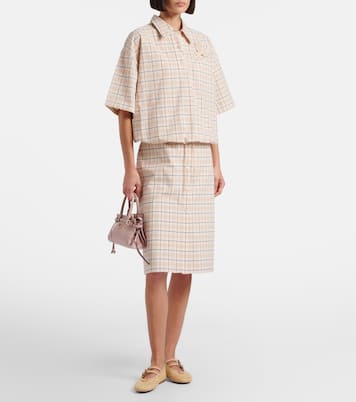 Crochet leather-trimmed Mary Jane flats | Prada