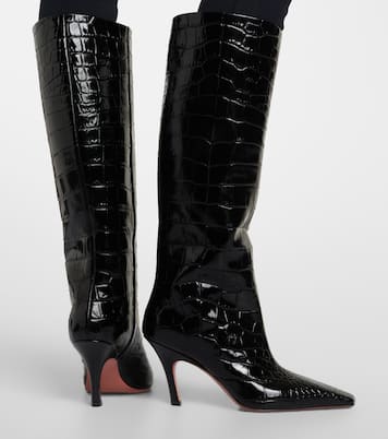 Bottes Mona en cuir à effet croco | Amina Muaddi