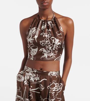 Bello printed halterneck silk crop top | Asceno