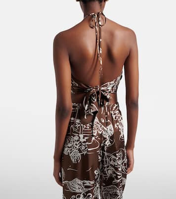 Bello printed halterneck silk crop top | Asceno