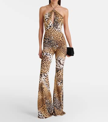 Jaguar-print cutout jersey jumpsuit | Roberto Cavalli