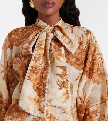 Indra printed tie-neck ramie blouse | Zimmermann