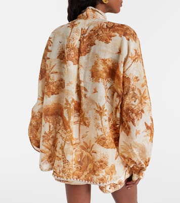 Indra printed tie-neck ramie blouse | Zimmermann