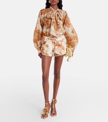 Indra printed tie-neck ramie blouse | Zimmermann