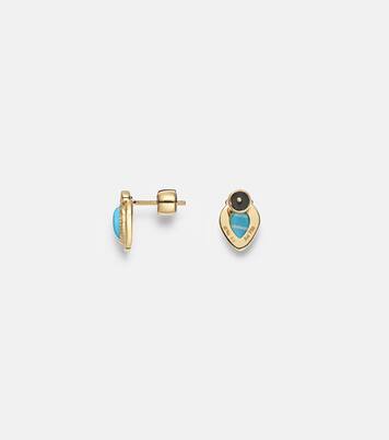 Ohrringe Tiara aus 18kt Gelbgold mit Diamanten und Türkisen | Ileana Makri