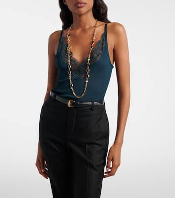 Lace-trimmed ribbed-knit silk tank top | Saint Laurent