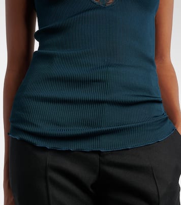  Lace-trimmed ribbed-knit silk tank top | Saint Laurent