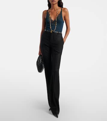  Lace-trimmed ribbed-knit silk tank top | Saint Laurent