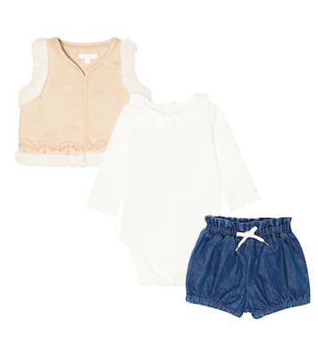 Baby - Body, gilet e shorts in misto cotone | Chloé Kids