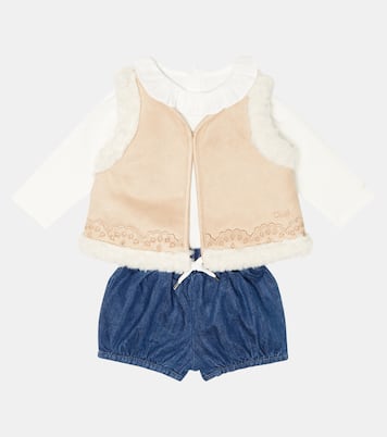 Baby - Body, gilet e shorts in misto cotone | Chloé Kids