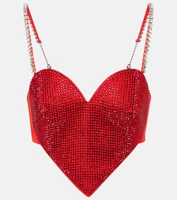 Cropped-Top aus Wolle mit Kristallen | Area