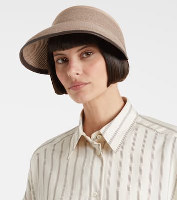 Leather-trimmed raffia visor | Brunello Cucinelli