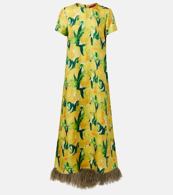 Swing feather-trimmed silk maxi dress | La DoubleJ
