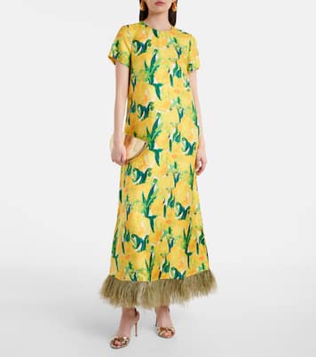Swing feather-trimmed silk maxi dress | La DoubleJ