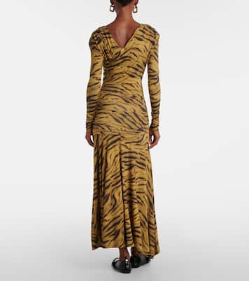 Asymmetric draped tiger-print maxi dress | Ganni