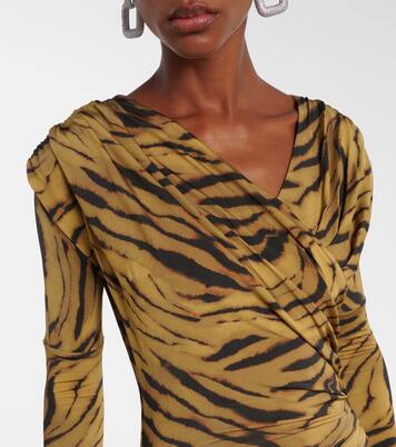 Asymmetric draped tiger-print maxi dress | Ganni
