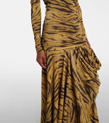 Asymmetric draped tiger-print maxi dress | Ganni