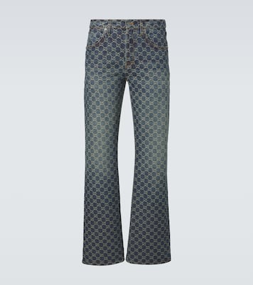 GG jacquard flared jeans in blue - Gucci | Mytheresa