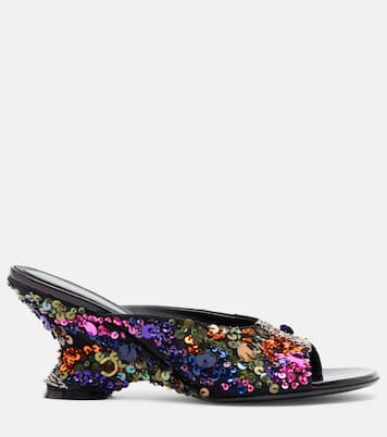 Wedge-Pantoletten 75 aus Leder mit Pailletten | Dries Van Noten