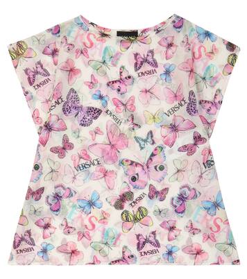 Cotton and silk butterfly printed kaftan | Versace Kids