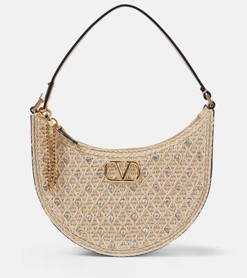 VLogo Signature raffia-effect shoulder bag | Valentino Garavani