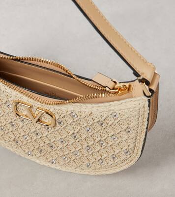 VLogo Signature raffia-effect shoulder bag | Valentino Garavani