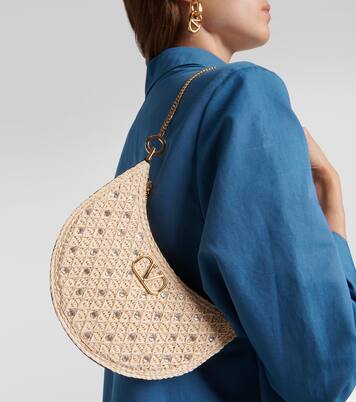 VLogo Signature raffia-effect shoulder bag | Valentino Garavani