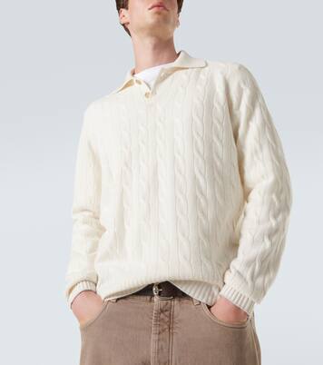 Cable-knit cashmere polo sweater | Brunello Cucinelli