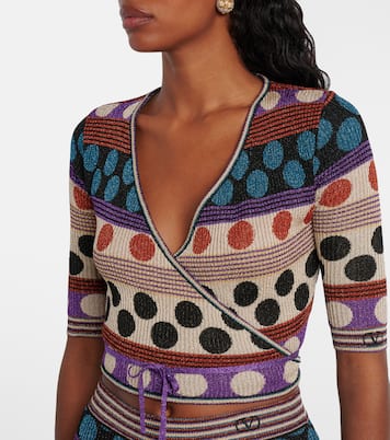 Polka-dot jacquard lamé wrap top | Valentino