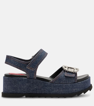 Embellished denim wedge sandals | Roger Vivier