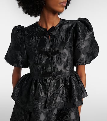 Bow-detail floral peplum satin blouse | Ganni